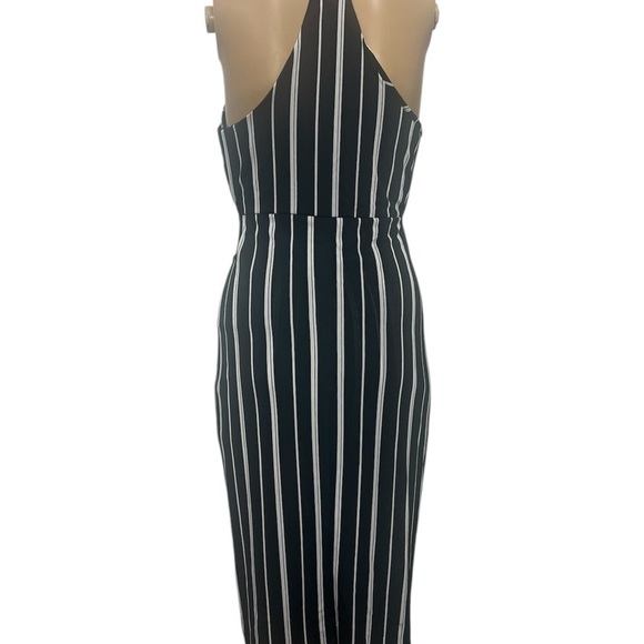 REVAMPED Bodycon Dress Stripes Ruched Assymeyrical Small Stretch Wrap Deep Neck - Picture 7 of 9